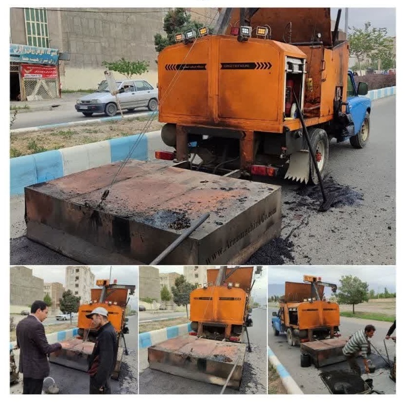 دستگاه مکانیزه احیای آسفالت در شهر نیشابور