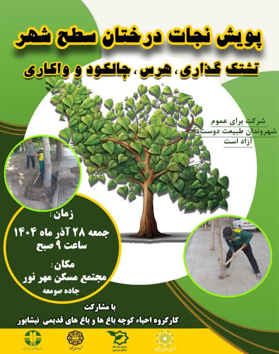 پویش نجات درختان سطح شهر (تشتک گذاری، هرس، چالکود و واکاری)