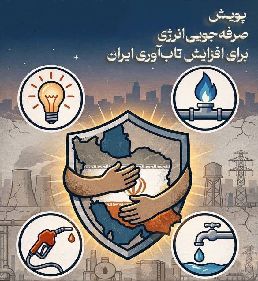 صرفه_جویی_انرژی  🔰صرفه‌جویی در مصرف برق، گاز و سوخت فقط یک کار اقتصادی نیست؛ بلکه یک مسئولیت ملی است.  ▫️با مدیریت مصرف وسایل برقی و استفاده بهینه از انرژی، می‌توانیم به پایداری شبکه انرژی کشور کمک کنیم و سهمی در حمایت از مردم و کشورمان داشته باشیم.  ▫️بیایید با هم به «پویش صرفه‌جویی در انرژی برای افزایش تاب‌آوری ایران» بپیوندیم و نشان دهیم که در روزهای سخت، با همدلی و مسئولیت‌پذیری کنار هم هستیم.