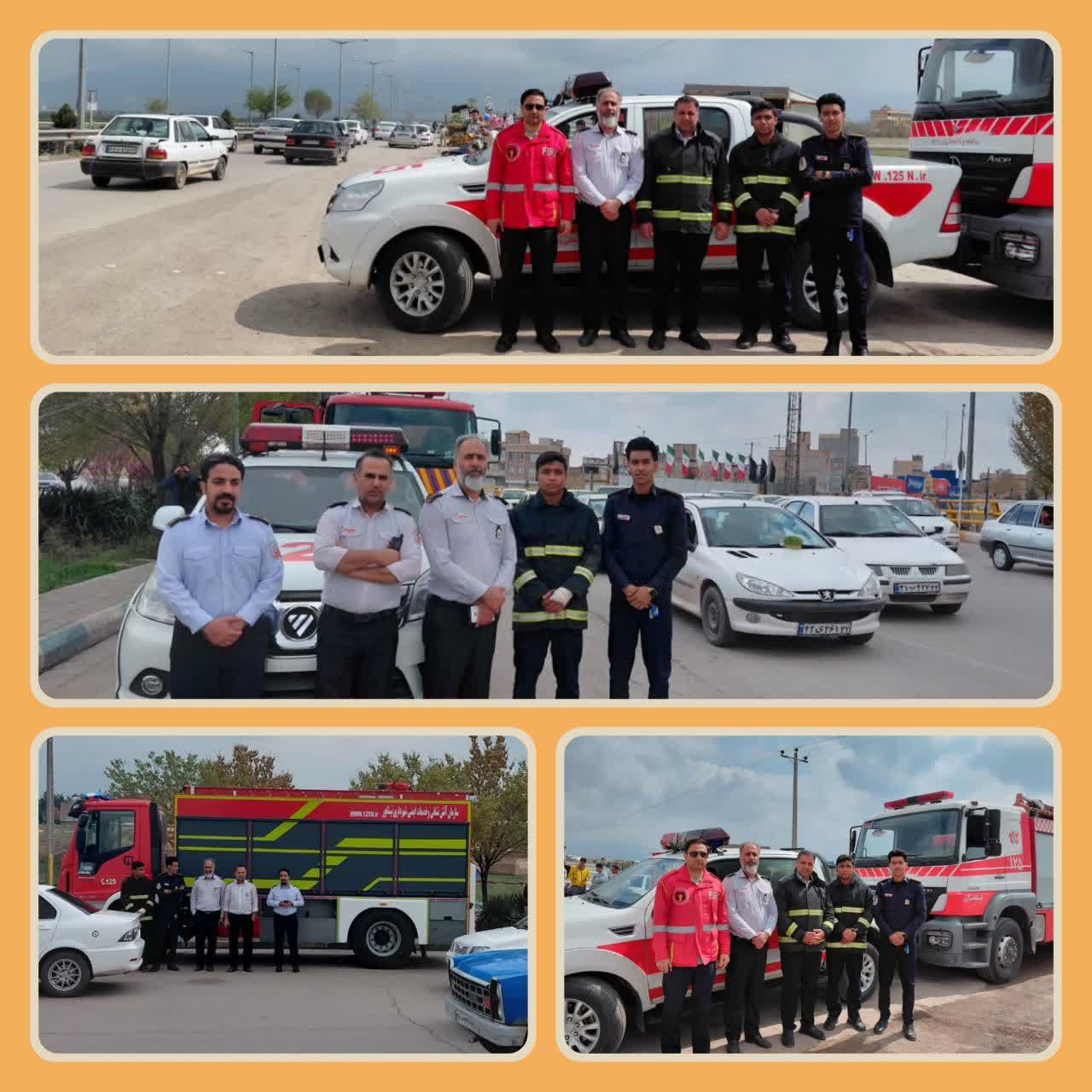 استقرار خودروهای آتش نشانی جهت تامین ایمنی شهروندان در روز طبیعت
