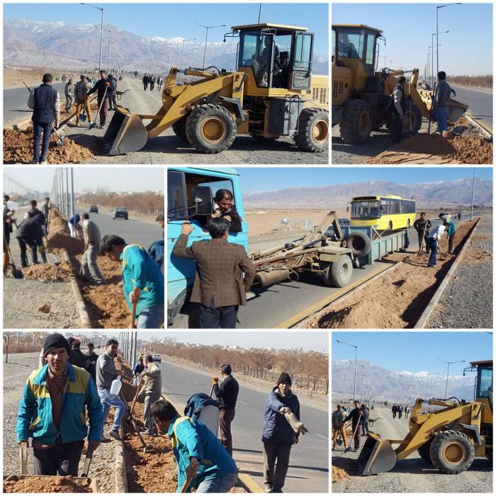 خاکریزی و آماده سازی فضای سبز آیلند جاده باغرود