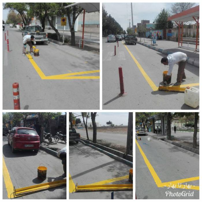 اجرای خط کشی ترافیکی تمامی ایستگاه های اتوبوس و تاکسی 