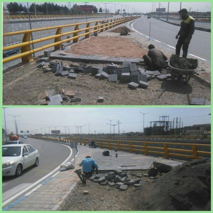 ادامه عملیات اجرایی نصب کفپوش در ورودی های ضلع شرقی میدان امام رضا ع